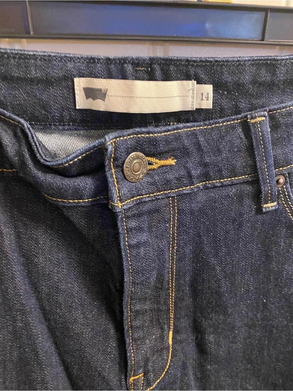Levis Jeans Shorts 14 Bermuda Stretch Dark Blue Denim Rolled Cuff